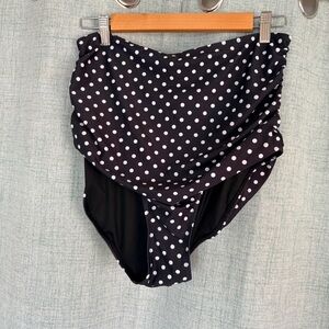 Black & White Polka Dot Ruched Swim Bottom – High Waist – Size XL